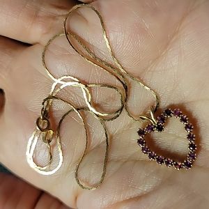 Necklace gold purple ruby heart with chain.